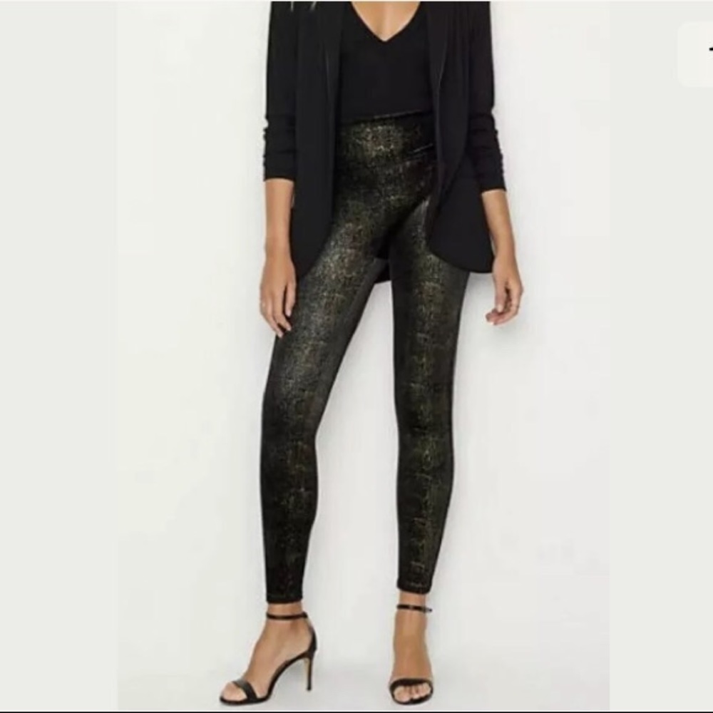 SPANX velvet shine black and gold leggings